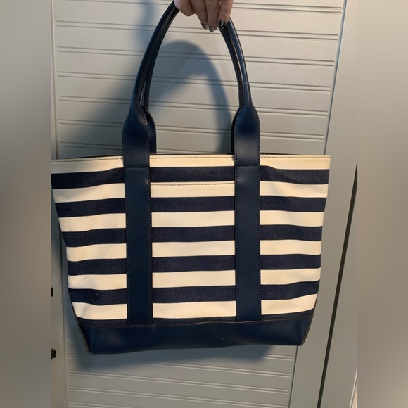 MICHAEL KORS NWT FULTON CANVAS STRIPED MED TOTE SHOULDER BAG NAVY AUTHENTIC - Picture 12 of 13